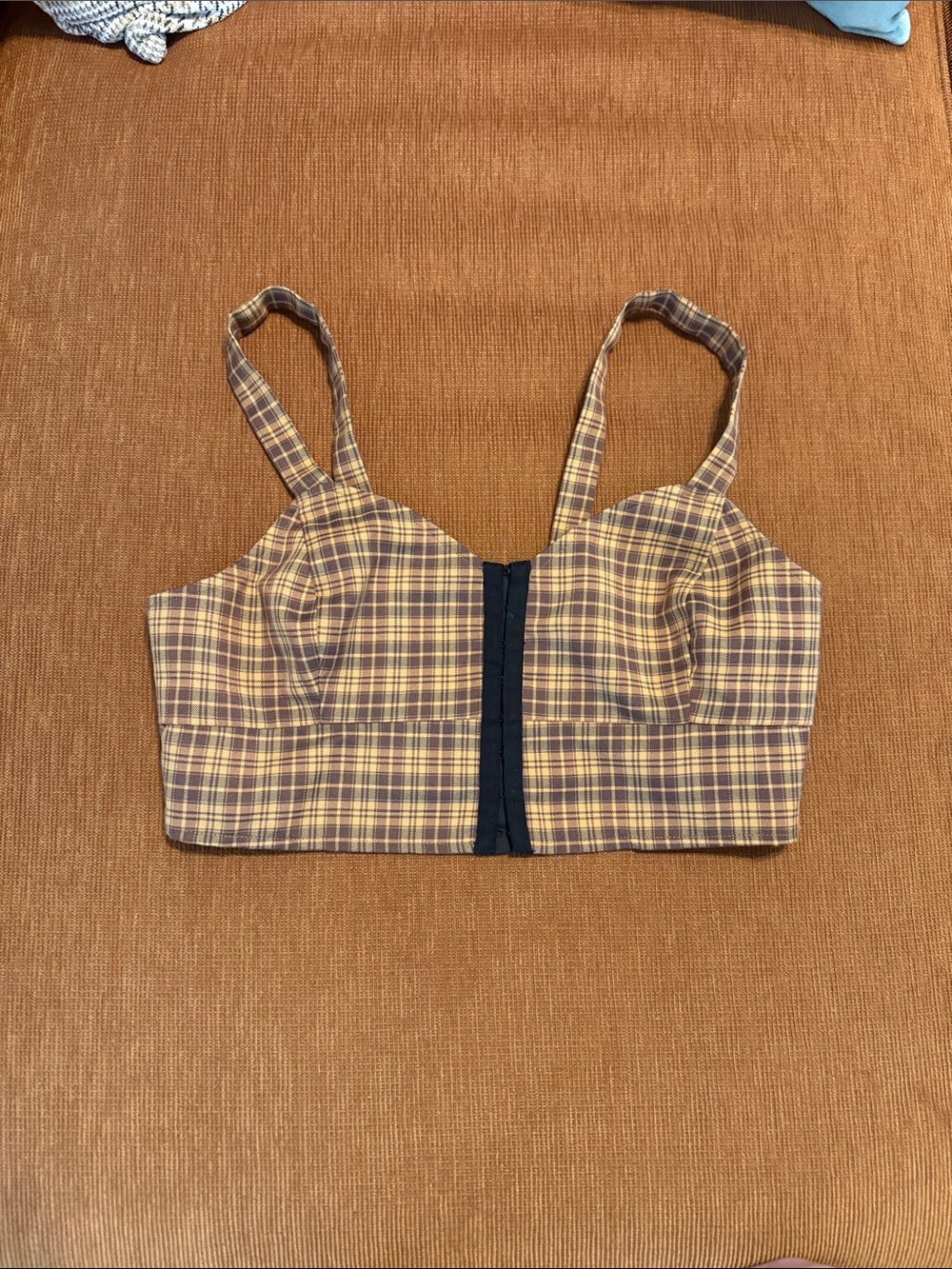 bp Plaid Cropped Bustier Top - Yellow Brown
